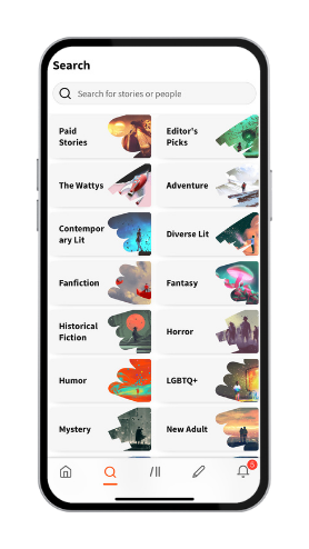 Content categories on Wattpad app