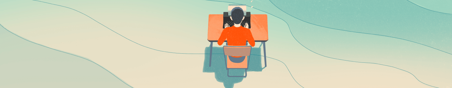 Man sitting at desk in desert