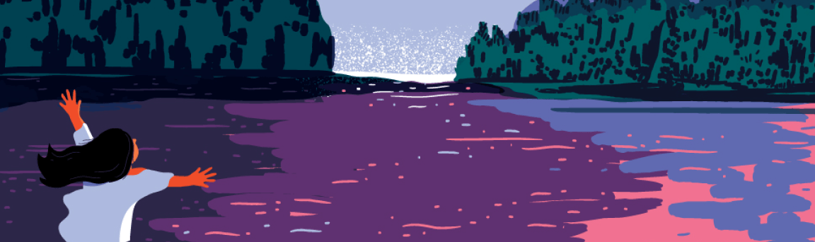 Woman jumping into lake