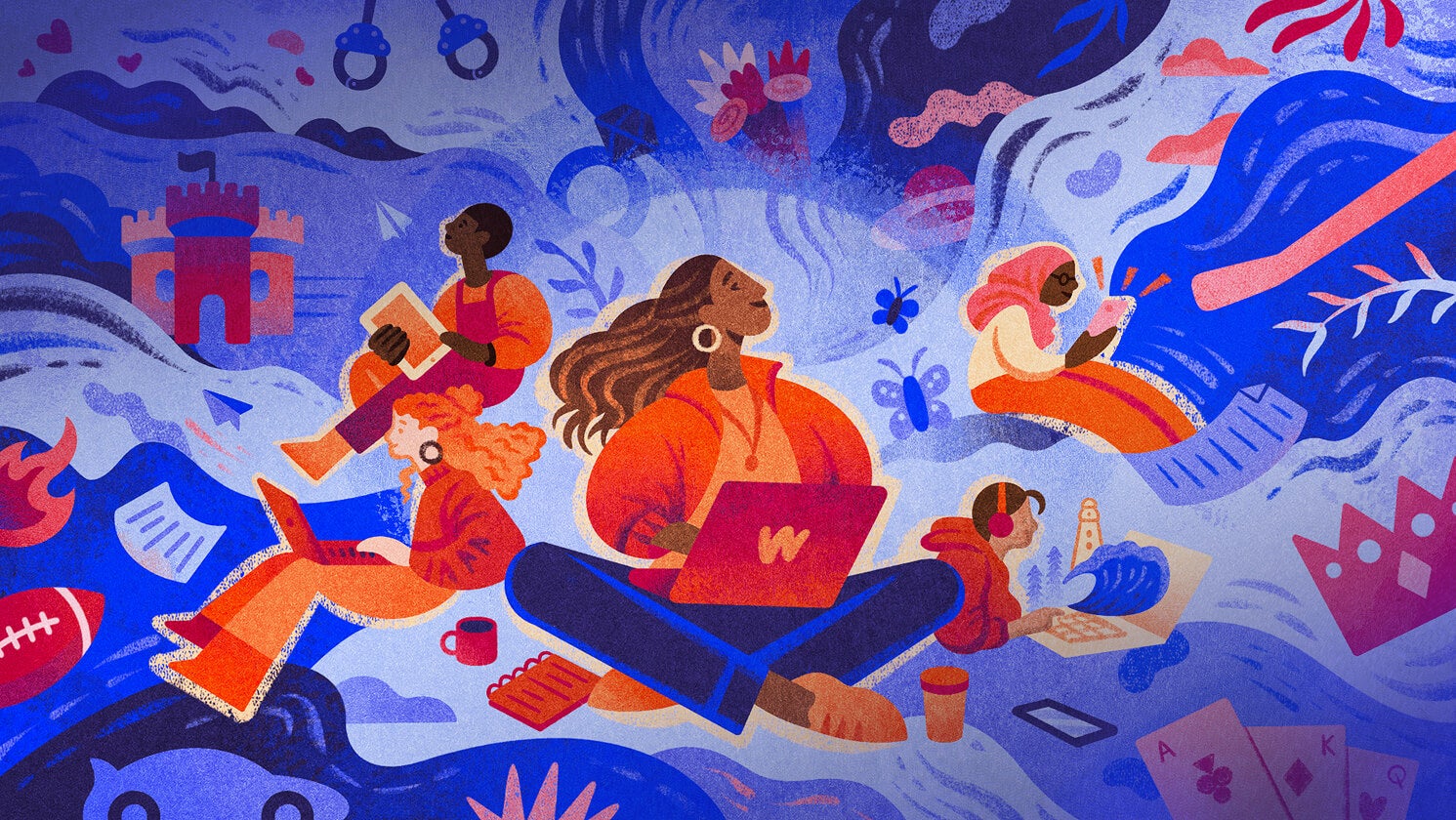 Image of readers holding a laptop